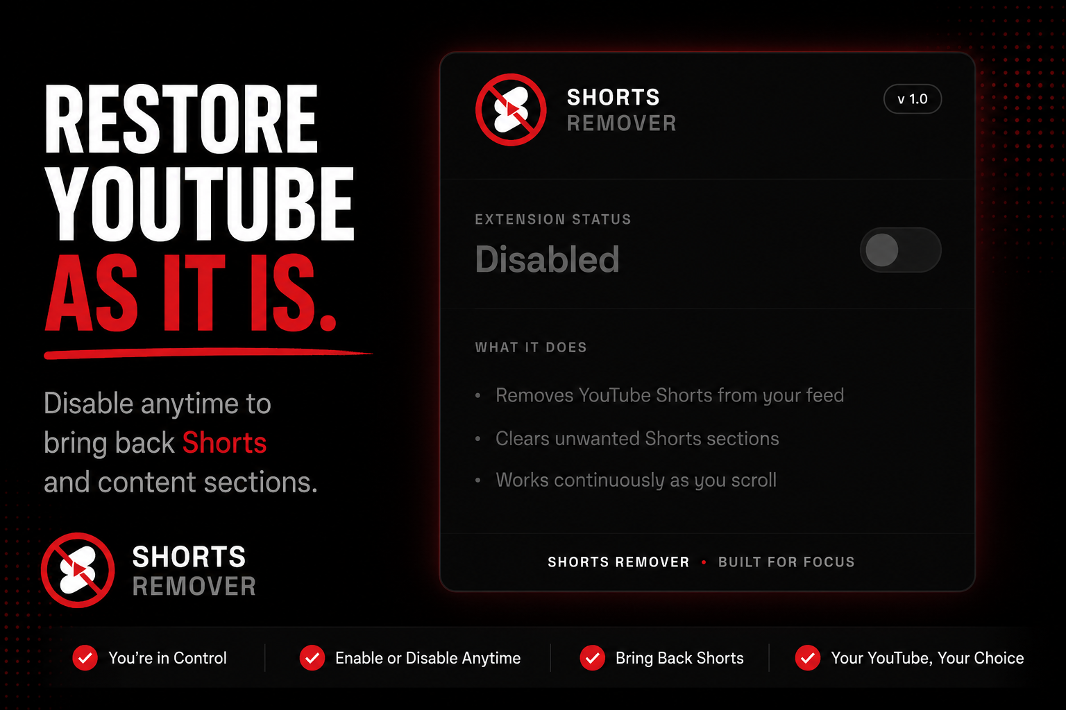 Shorts Remover — Take Back Your YouTube