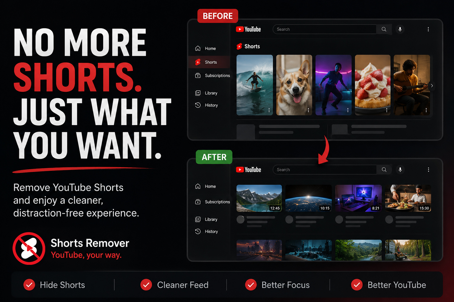 Shorts Remover — Restore YouTube As It Is